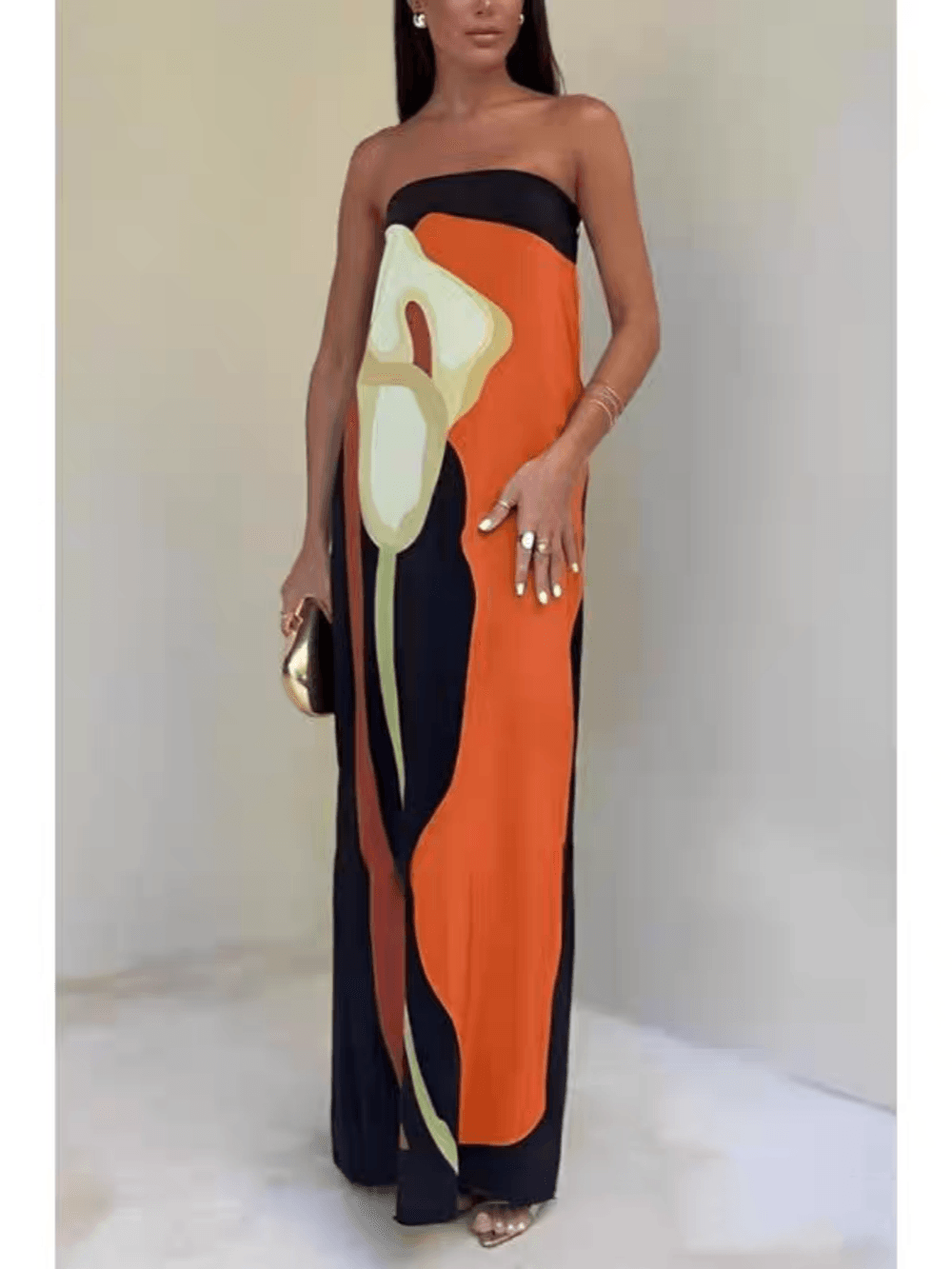 Joan | Robe de fête maxi imprimée sans manches au style côtier