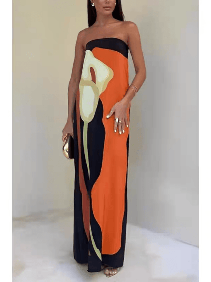 Joan | Robe de fête maxi imprimée sans manches au style côtier