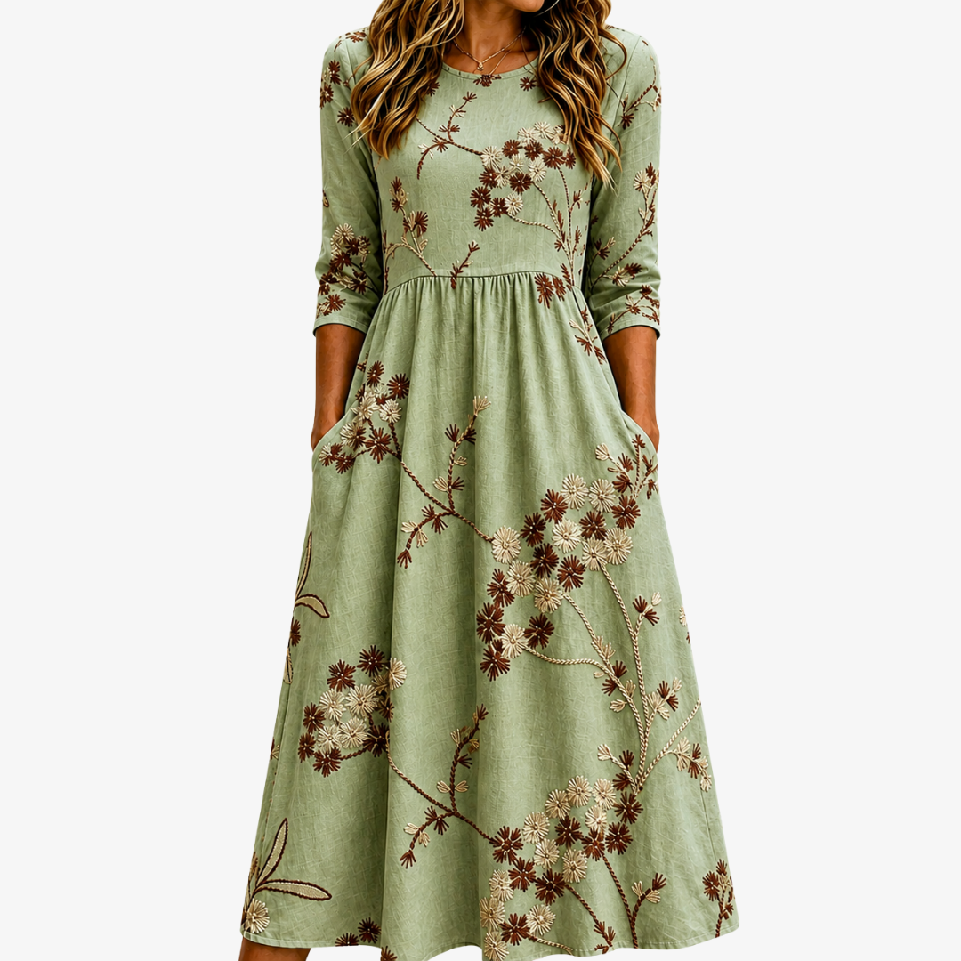 Robe Midi à Poches Florale Sauge Prairie