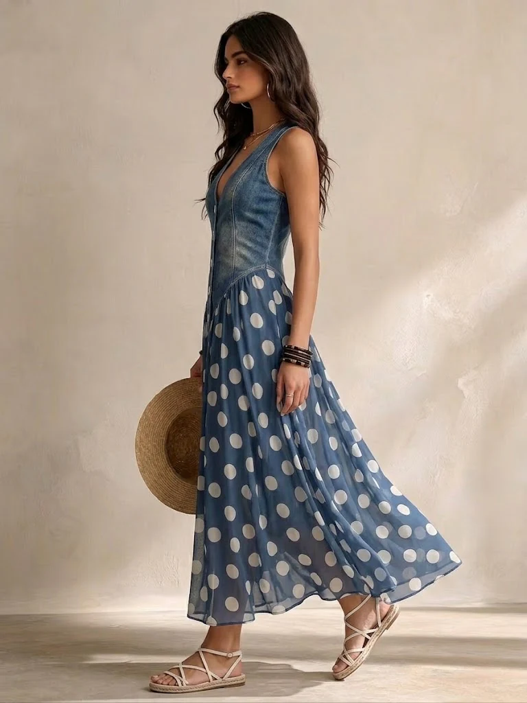 Jasmin | Robe Maxi à Pois et Décolleté en V