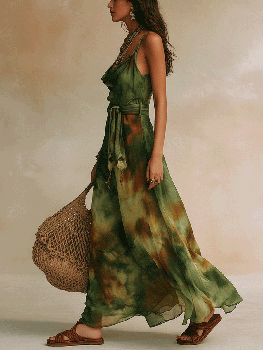 ELIRA | Robe Maxi Abstraite Verte