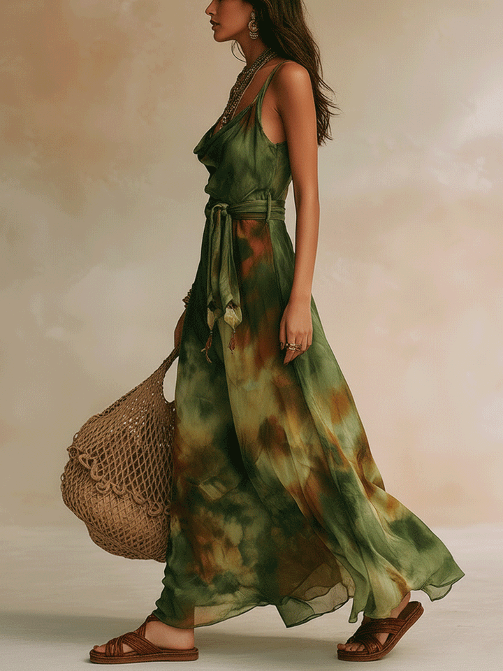 ELIRA | Robe Maxi Abstraite Verte