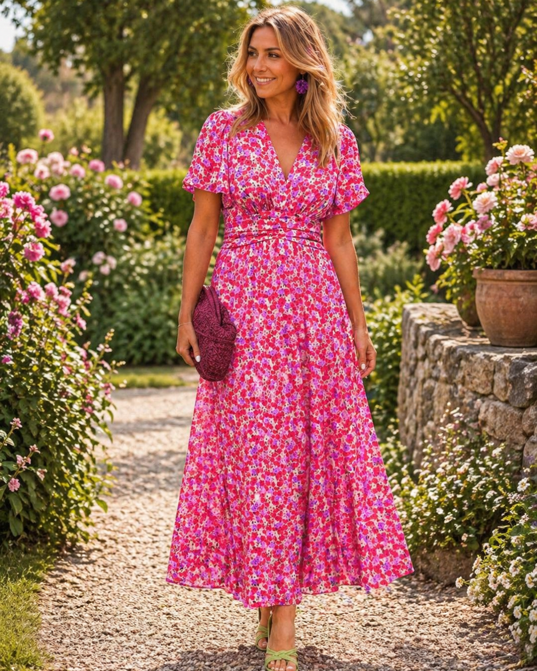 Rosalie | Robe Longue Fleurie à Taille Drapée
