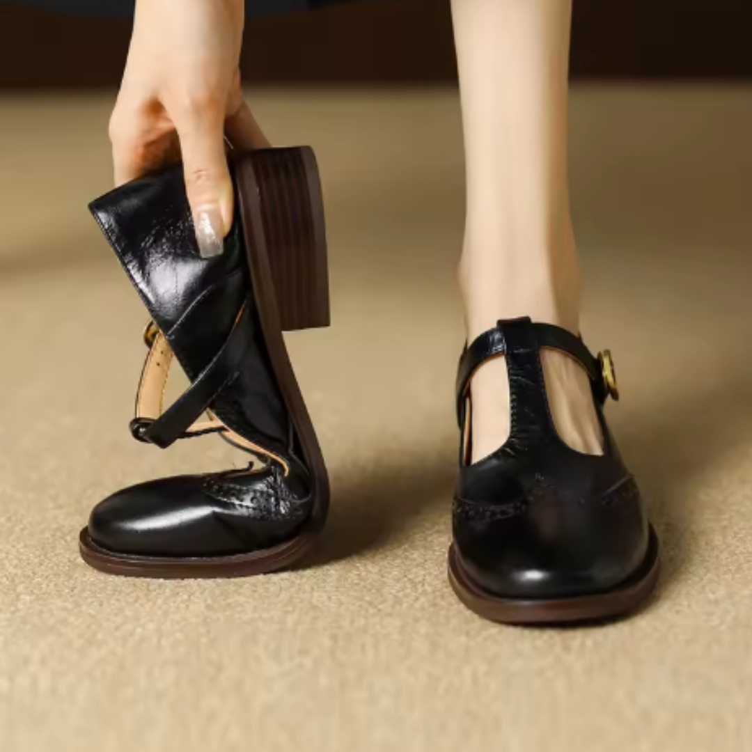Chaussures Mary Jane en Cuir Véritable T-Bar Confort Vintage
