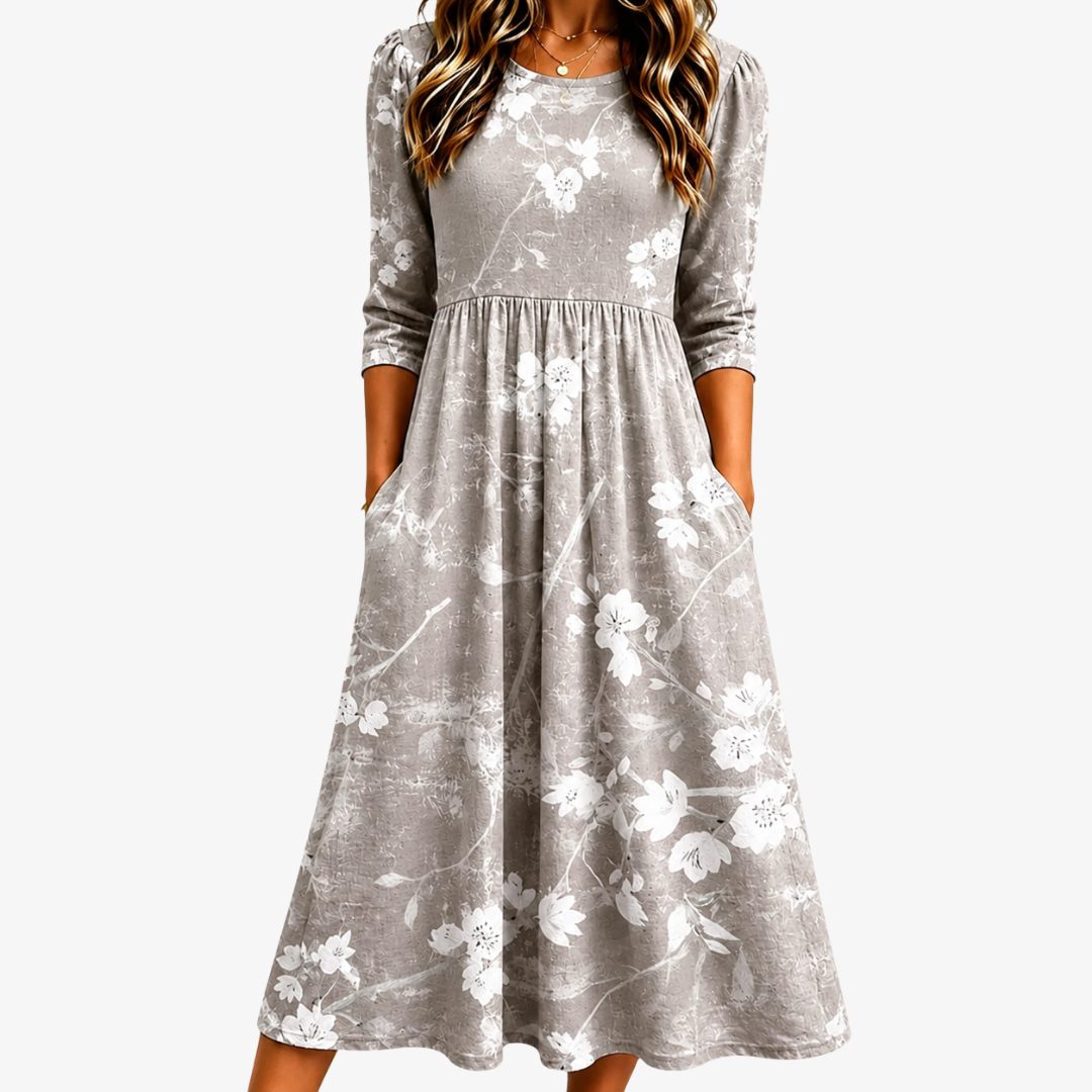 Robe Midi Poche Grace Fleur Argent