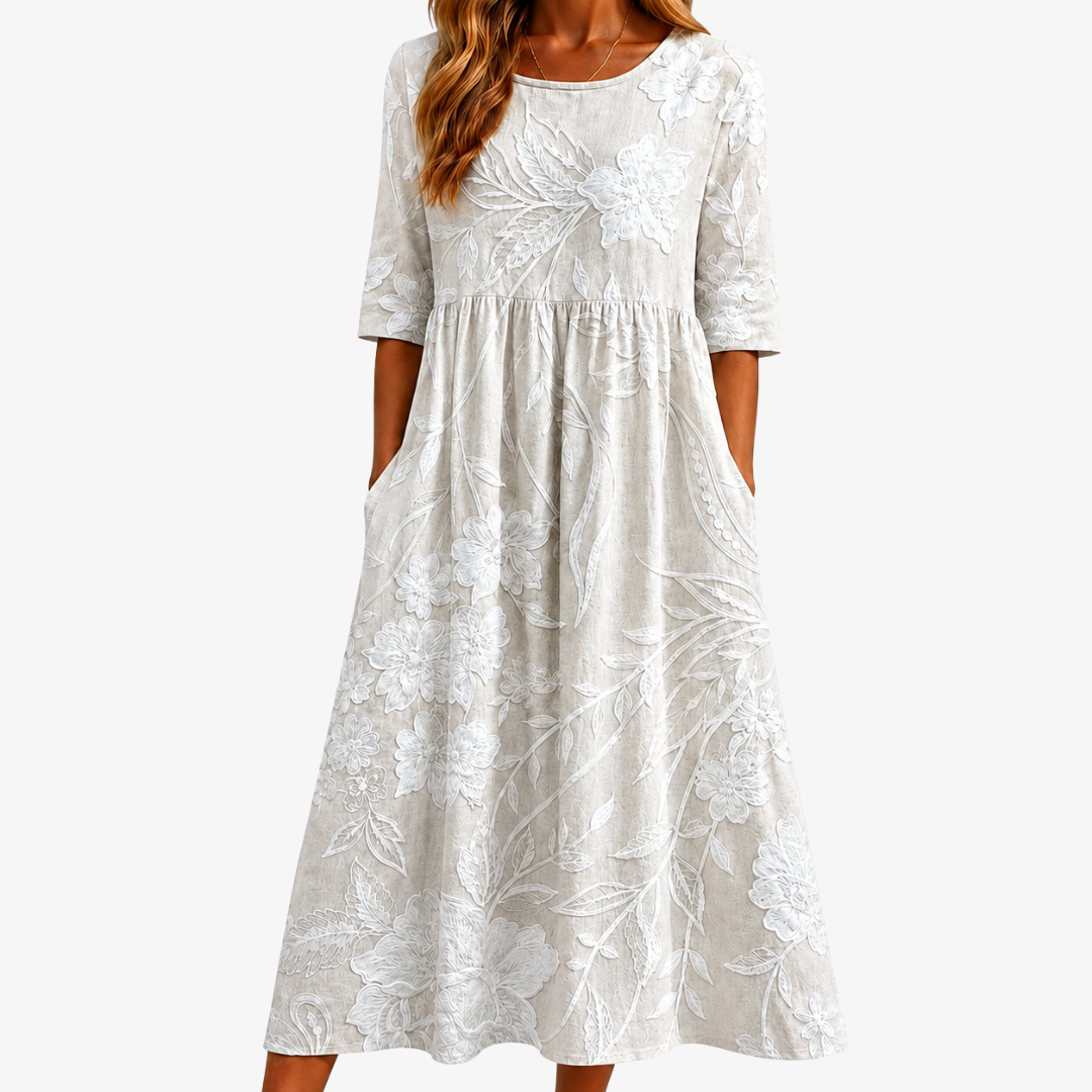 Robe Midi Élégante à Poches Whispering Garden
