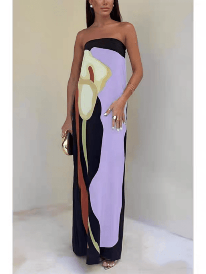Joan | Robe de fête maxi imprimée sans manches au style côtier
