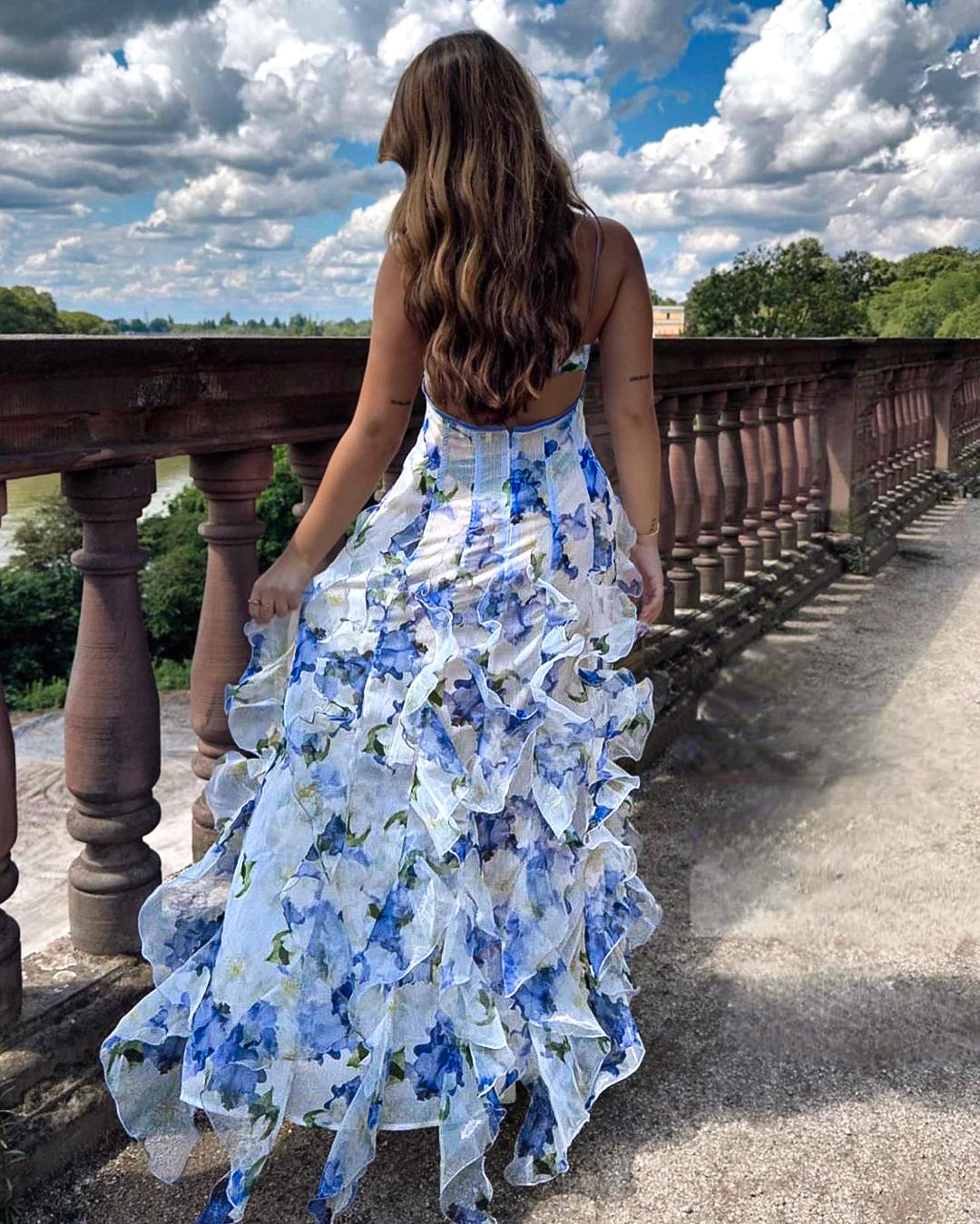 Uri™ | Robe Midi Fleurie Volante