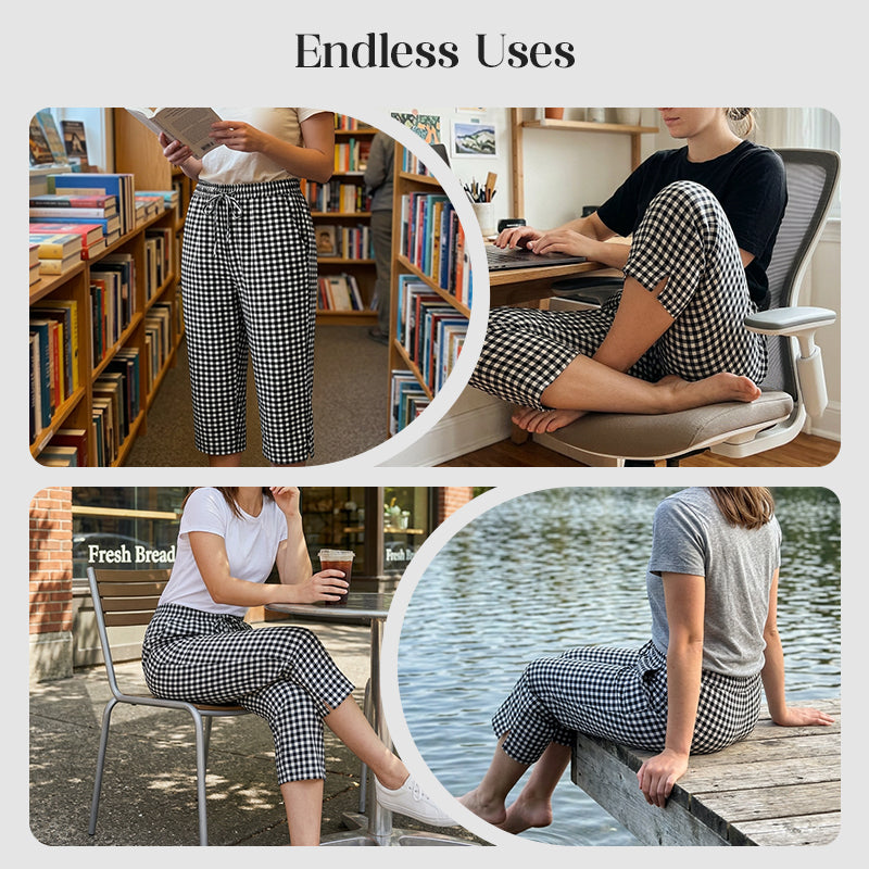 Jessy | Pantalon Capri à Carreaux et Taille Ajustable