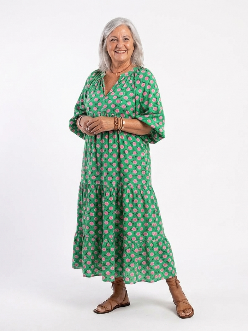 Fiora | Robe Midi à Imprimé Floral avec Décolleté en V