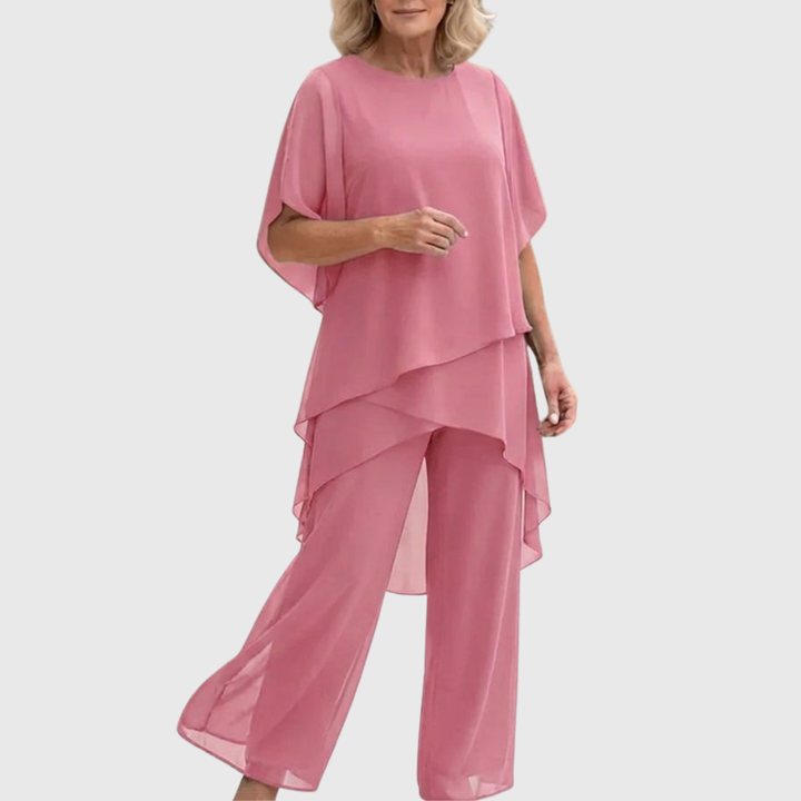 Linda | Costume avec pantalon palazzo drapé