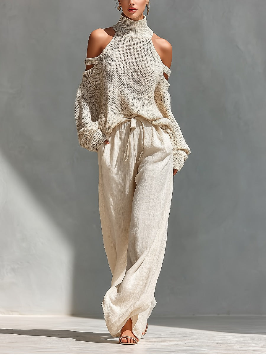 Alessia | Ensemble Deux-Pièces Pull ajouré et Pantalon Fluide