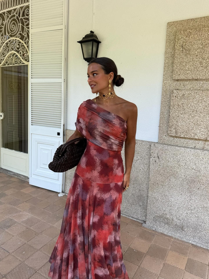 Coralie | Robe Maxi Asymétrique à Imprimé Aquarelle