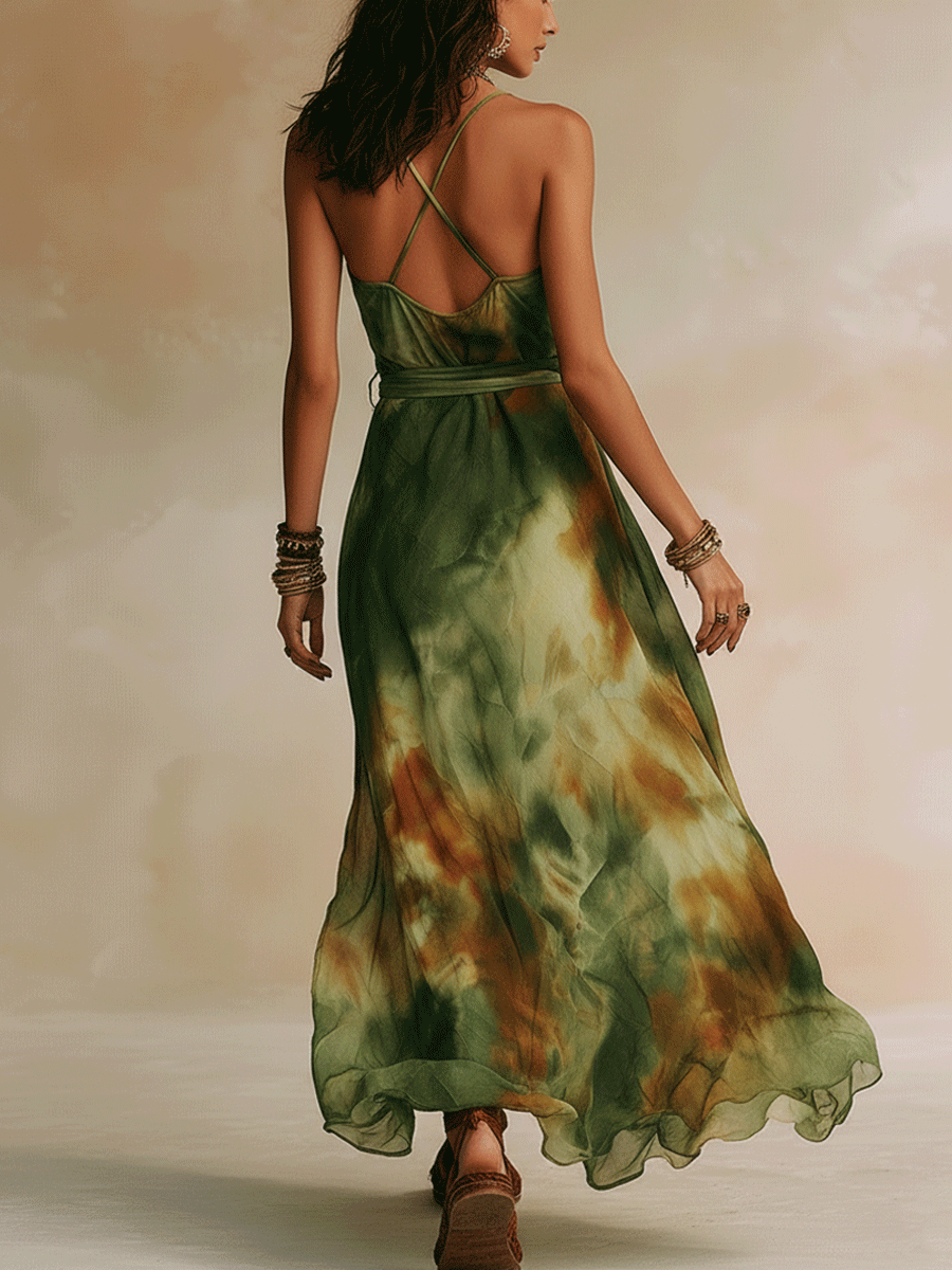 ELIRA | Robe Maxi Abstraite Verte