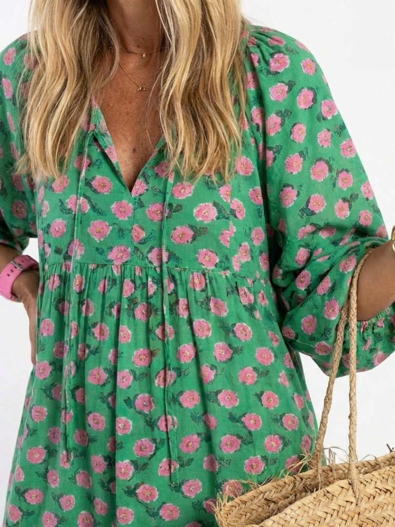 Fiora | Robe Midi à Imprimé Floral avec Décolleté en V