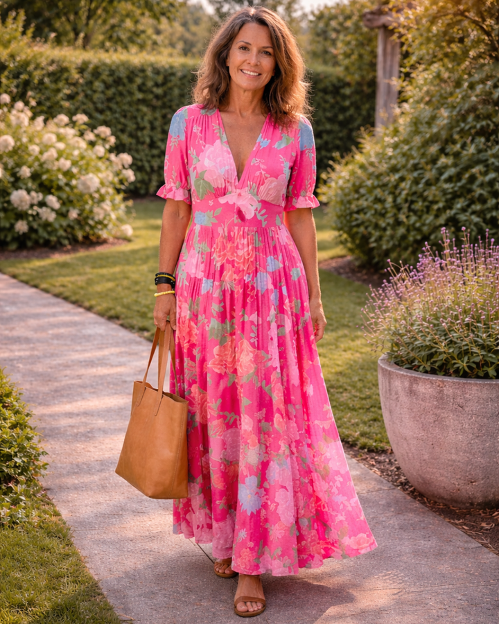 Élodie | Robe Longue Fleurie à Décolleté Croisé