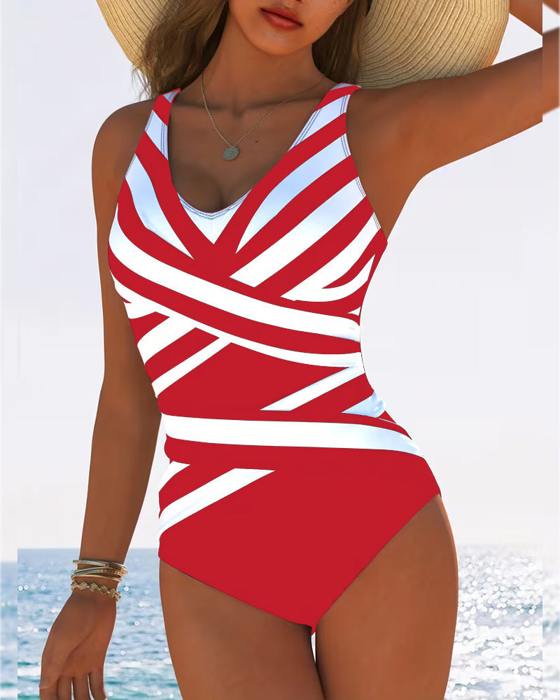 Catherine | Maillot de Bain Une Pièce à Rayures Croisées