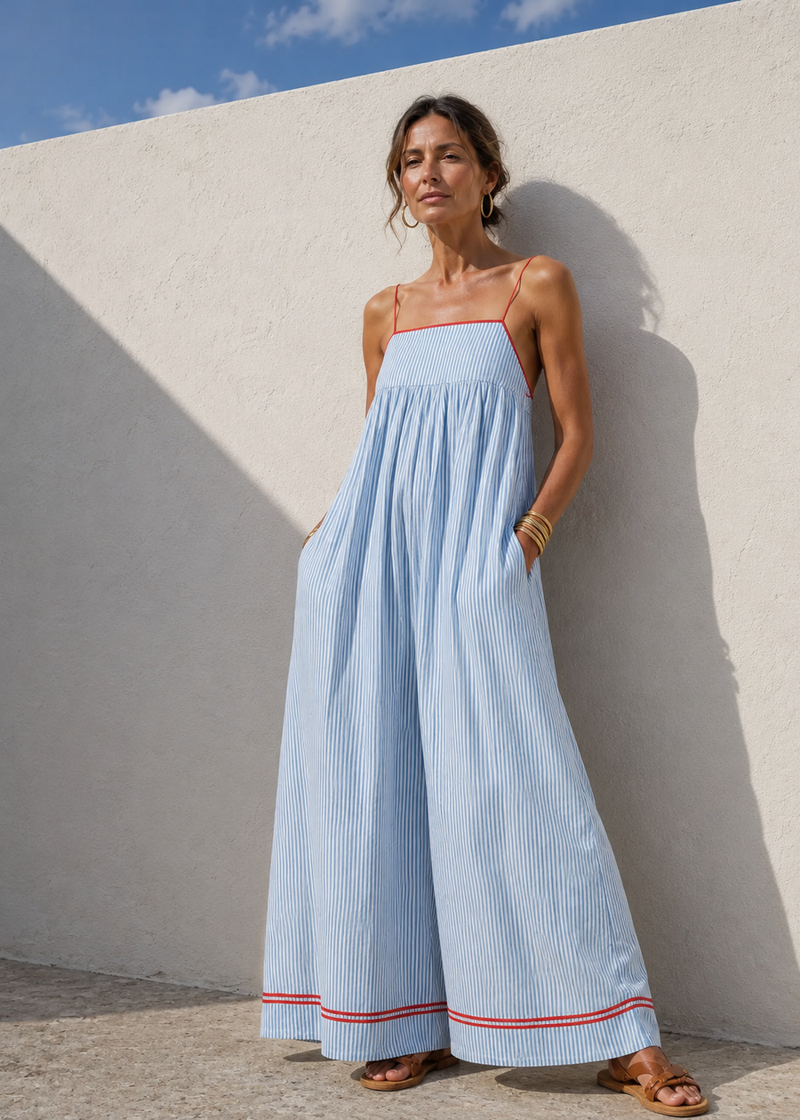 Robe Maxi à Rayures avec Détails Contrastés
