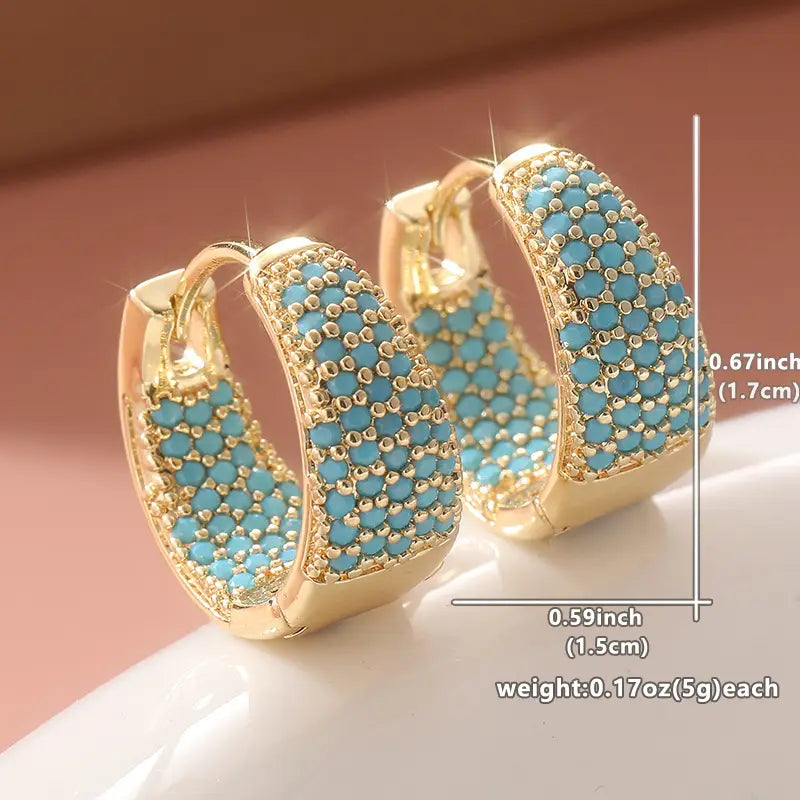 Boucles d'oreilles créoles en perles turquoise ton or | Or
