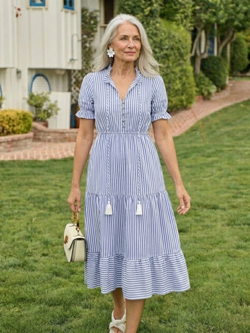 Dakota | Robe midi à manches courtes à rayures