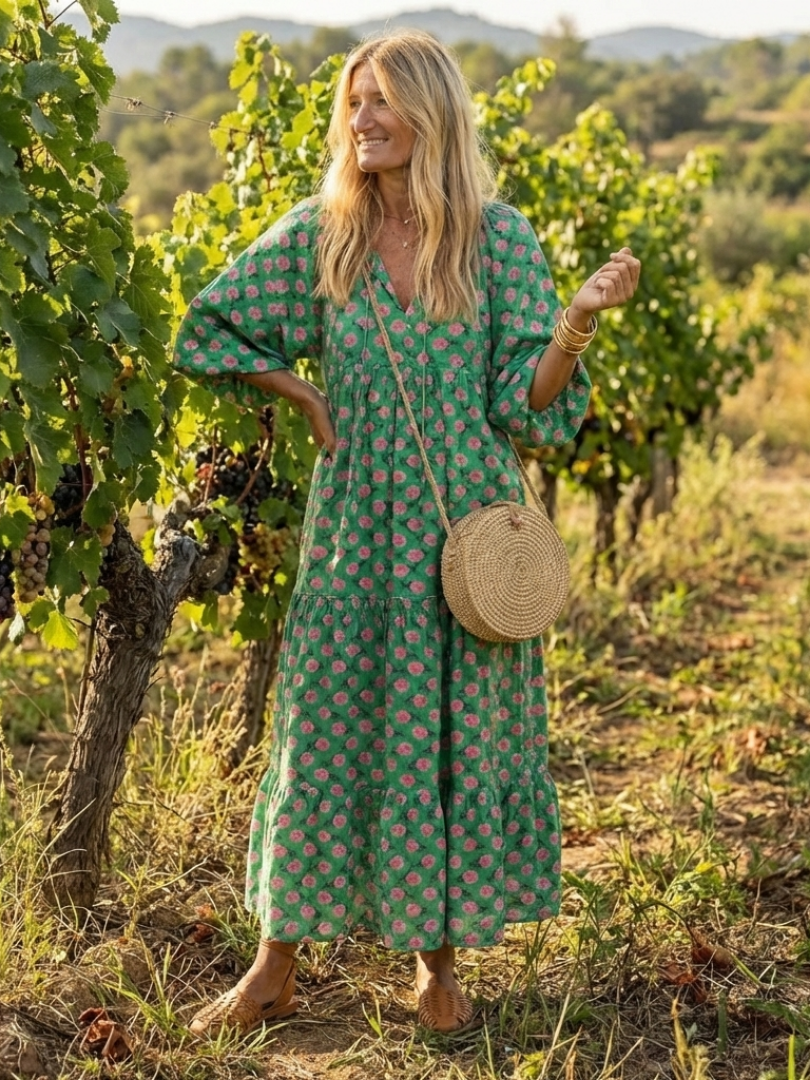Fiora | Robe Midi à Imprimé Floral avec Décolleté en V