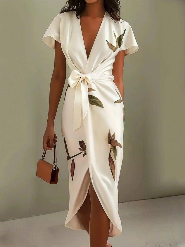 Judy | Robe Midi Satin à Manches Courtes Blanche