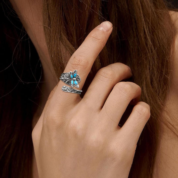 Bague Libellule en Argent Turquoise Ajustable