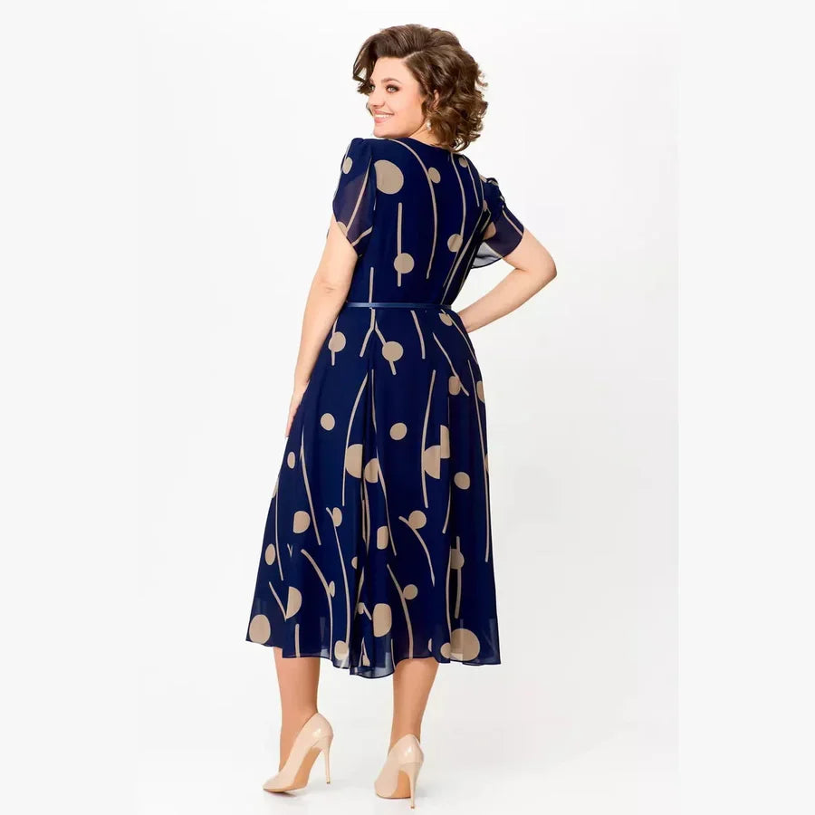Évelyne | Robe Midi Évasée à Imprimé Graphique