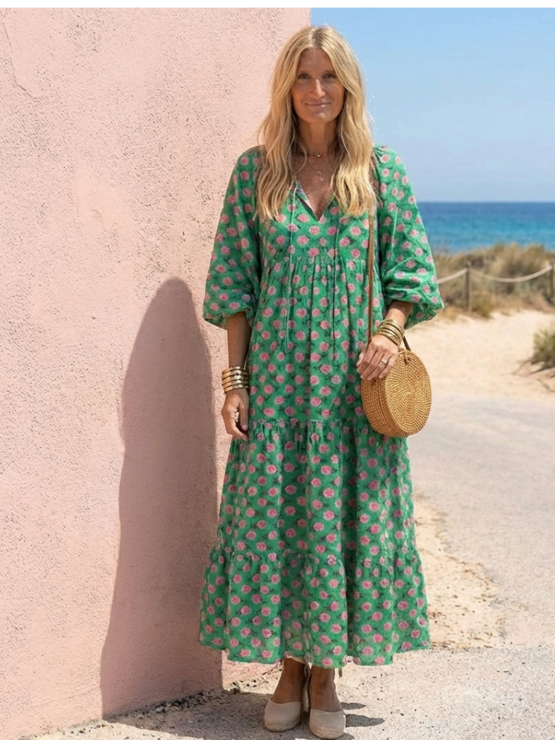 Fiora | Robe Midi à Imprimé Floral avec Décolleté en V