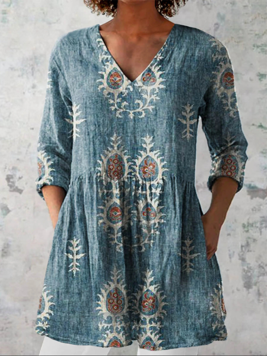 Elise | Longue Blouse avec Décolleté en V