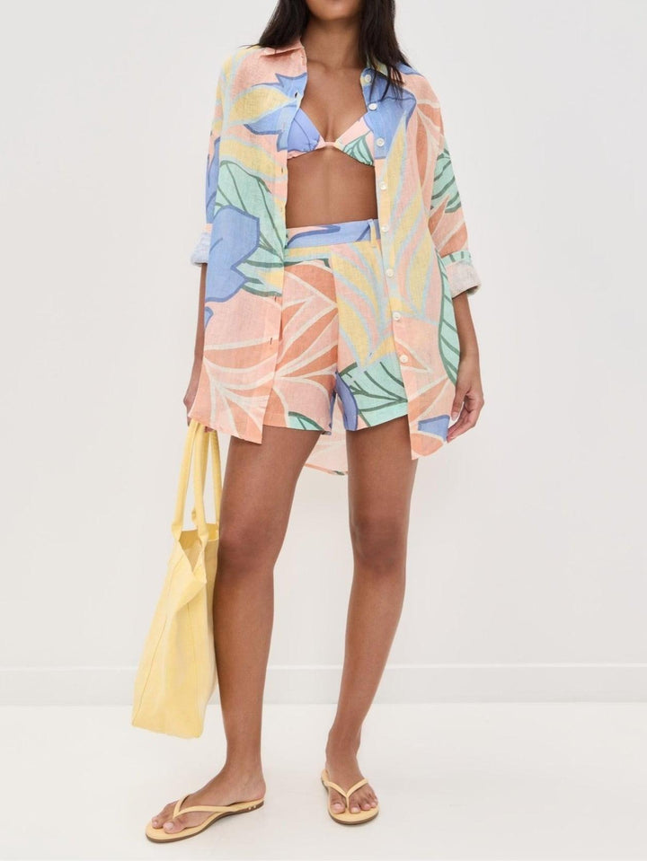 Amandine | Ensemble Court Imprimé Feuille Tropicale