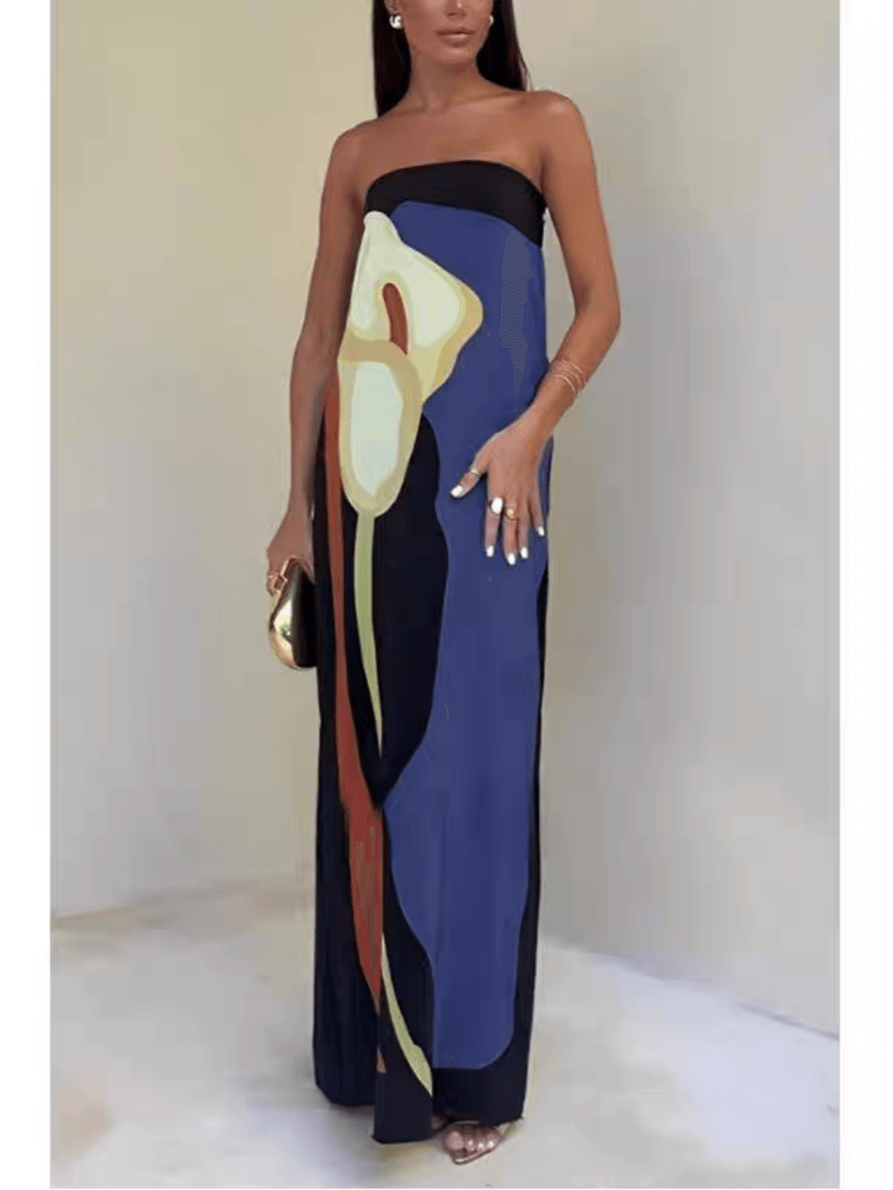 Joan | Robe de fête maxi imprimée sans manches au style côtier