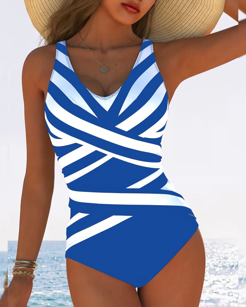 Catherine | Maillot de Bain Une Pièce à Rayures Croisées