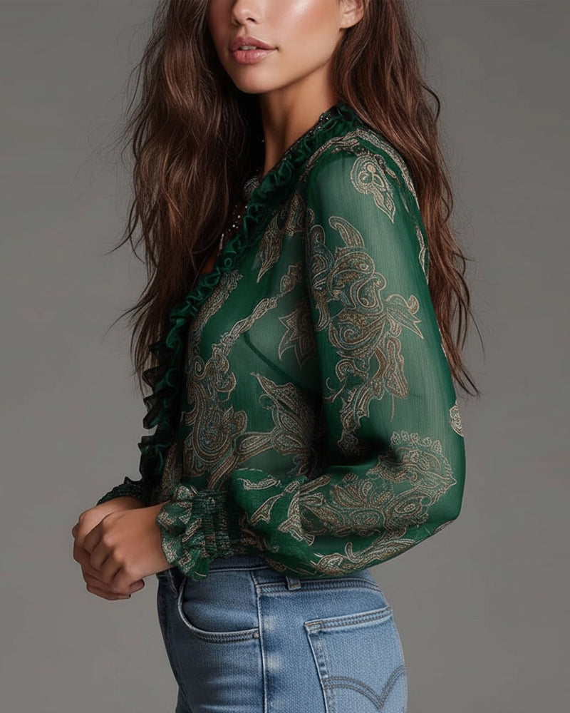Katie™ | Blouse raffinée à demi-zip et volants