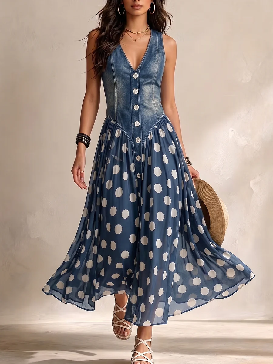 Jasmin | Robe Maxi à Pois et Décolleté en V