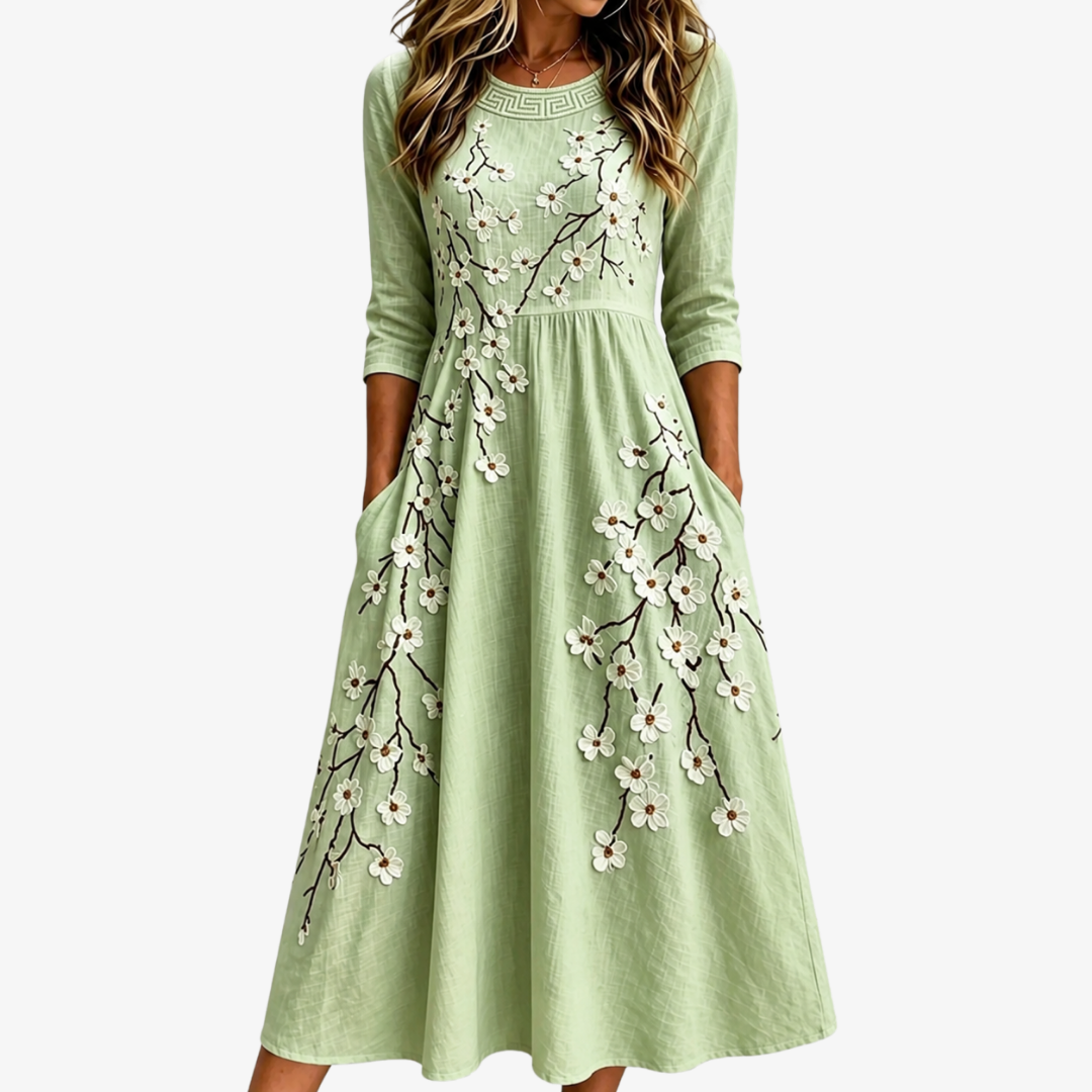 Robe Midi à Poches Sage Blossom Garden