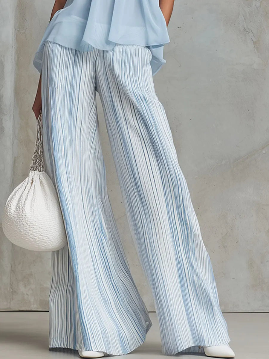 Ensemble de Pantalons en Chiffon Bleu Côtier