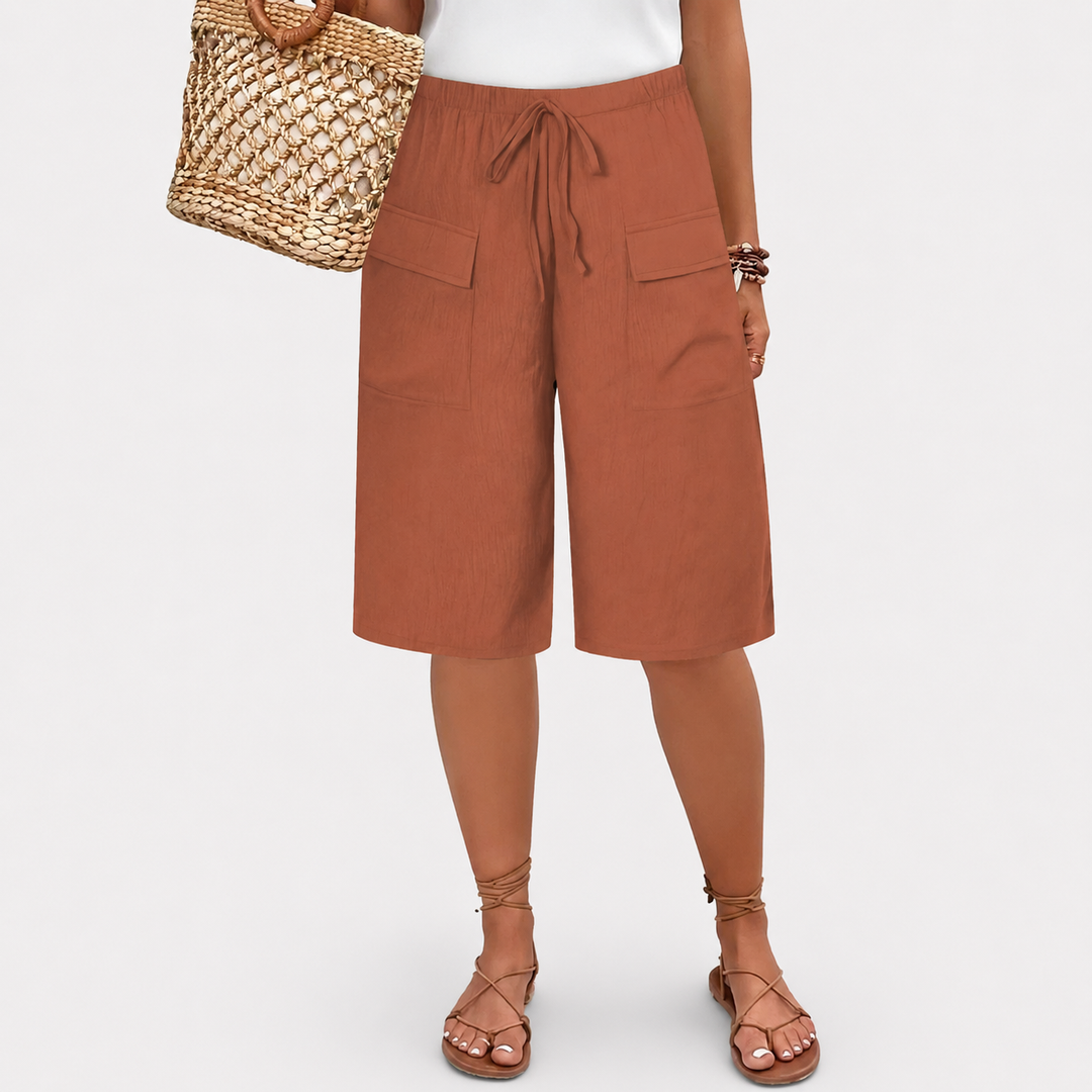 Marieke - Bermuda en lin avec fermeture à nœud