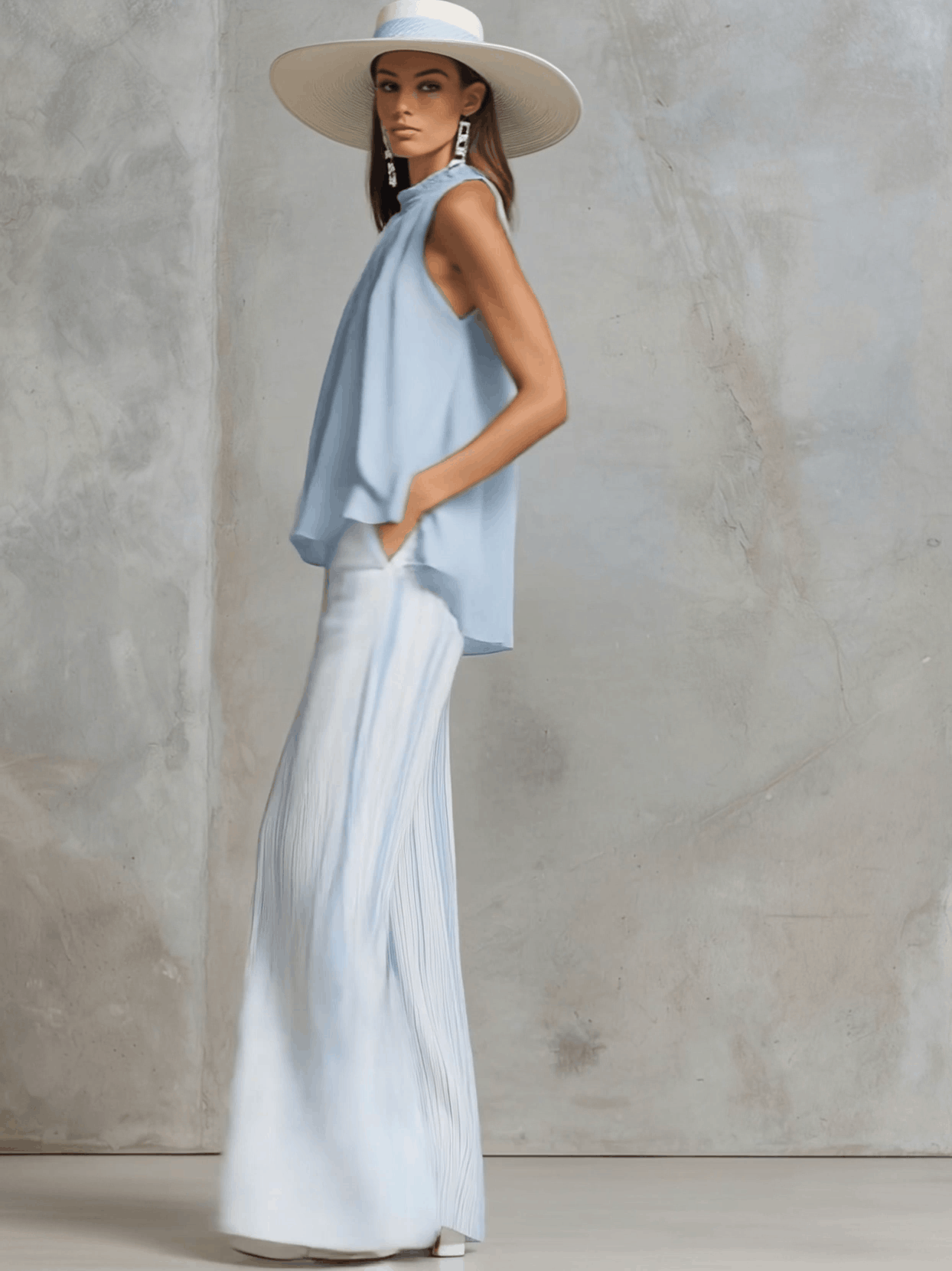 Ensemble de Pantalons en Chiffon Bleu Côtier