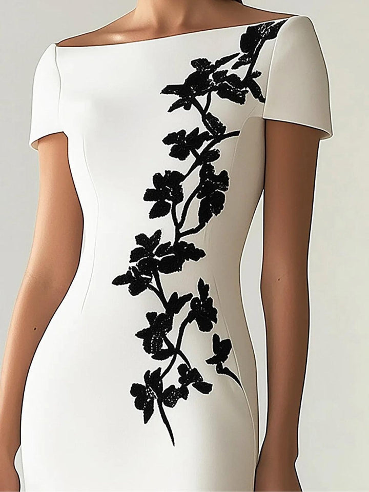 Audrey | Robe Midi à Imprimé Floral Chic avec Encolure Bateau