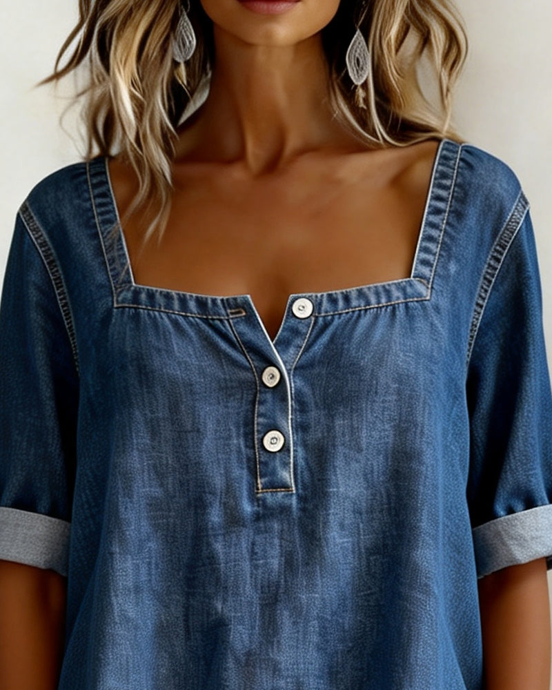 Françoise | Blouse Décontractée à Encolure Carrée