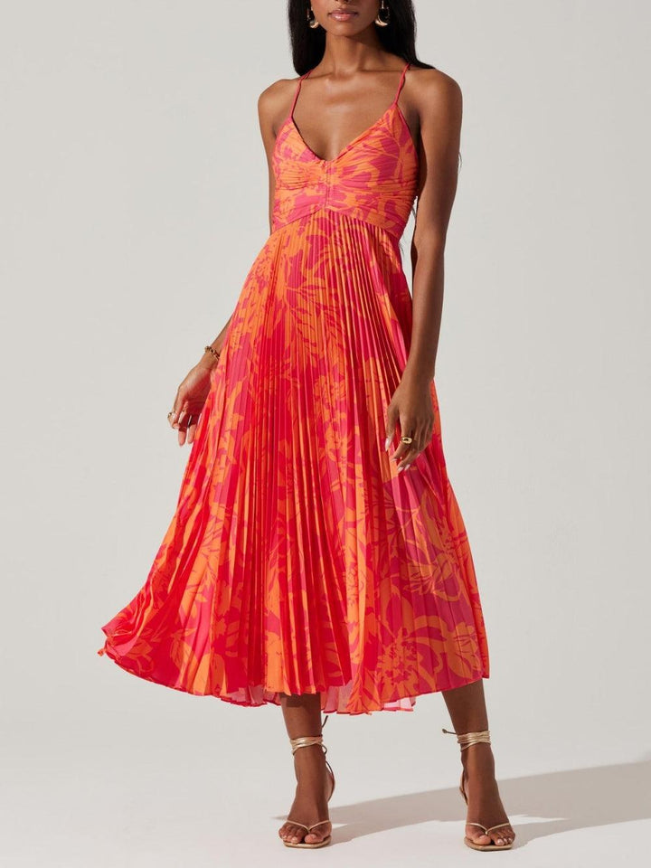 Heather | Robe Midi Plissée Élégante à Imprimé Floral Chic Côtier