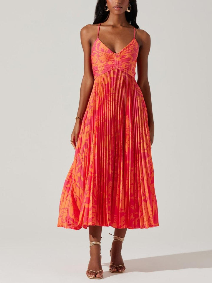Heather | Robe Midi Plissée Élégante à Imprimé Floral Chic Côtier