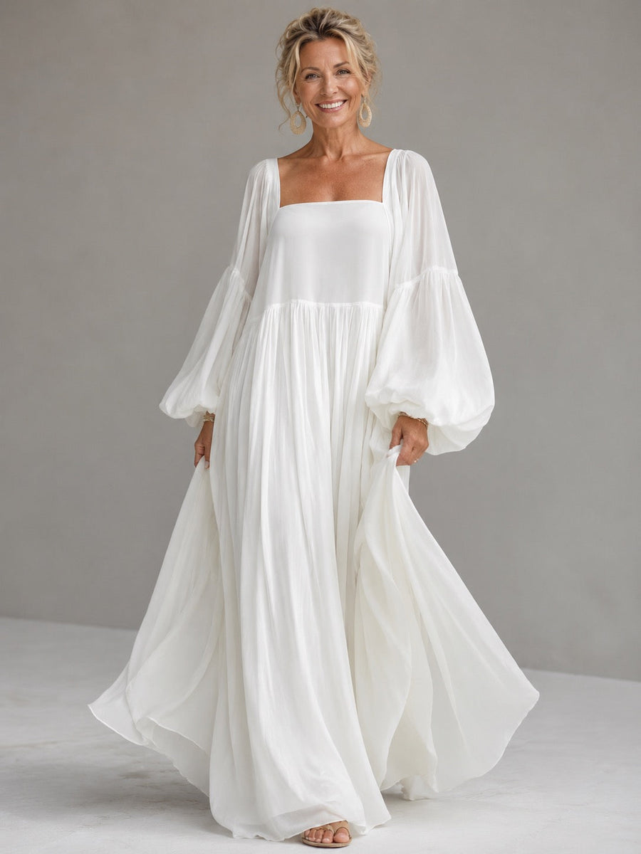 Robe Maxi à Manches Bouffantes et Décolleté Carré Caroline