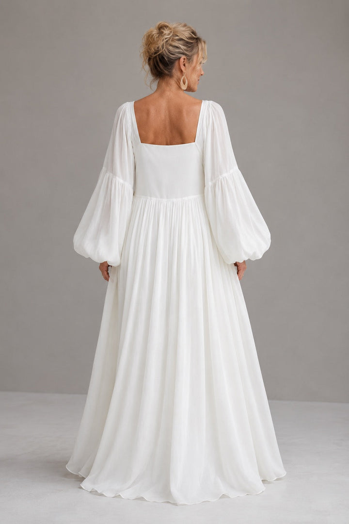 Robe Maxi à Manches Bouffantes et Décolleté Carré Caroline