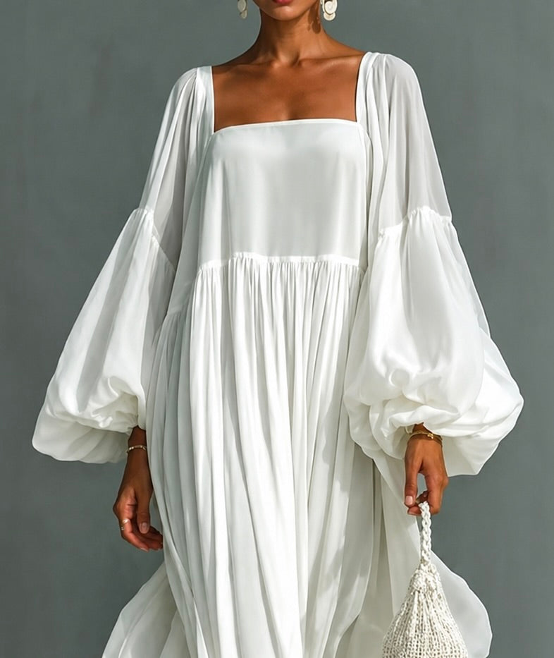 Robe Maxi à Manches Bouffantes et Décolleté Carré Caroline