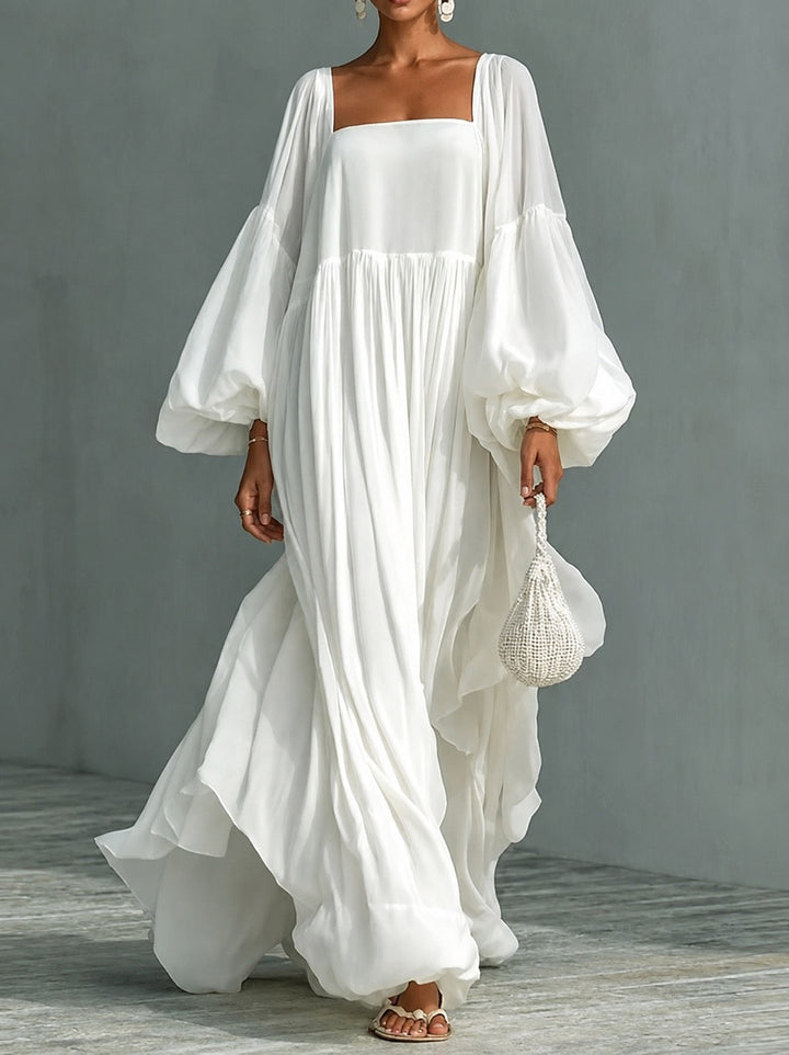 Robe Maxi à Manches Bouffantes et Décolleté Carré Caroline