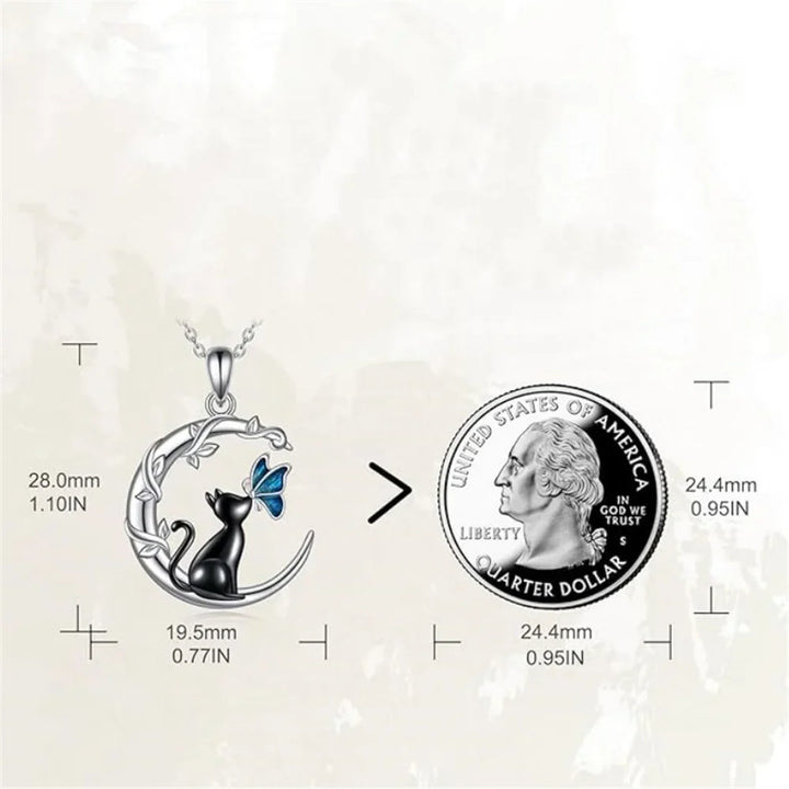 Collier Pendentif en Cristal de Chat de Lune et Papillon
