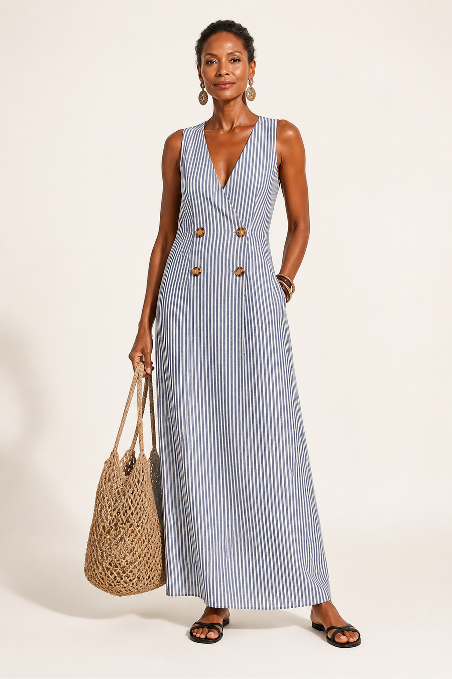 Robe Maxi Rayée Bleu-Blanc