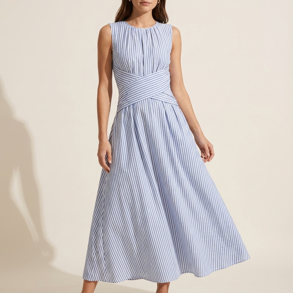 Robe Midi Rayée Bleue et Blanche